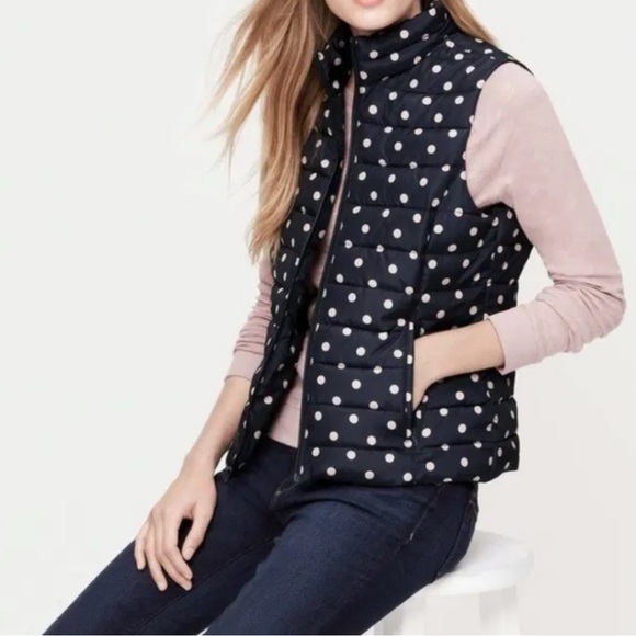 Navy Polka Dot Quilted Vest - Picture 1 of 5